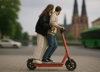 Två personer på elsparkcykel