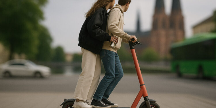 Två personer på elsparkcykel