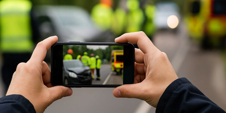 Bild på person som fotar olycka